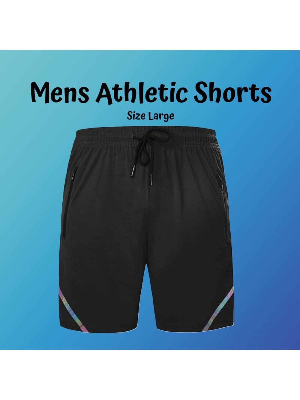 Mens Large Black Quick Dry Stretch Athletic Shorts with Waterproof Zipper Pocket